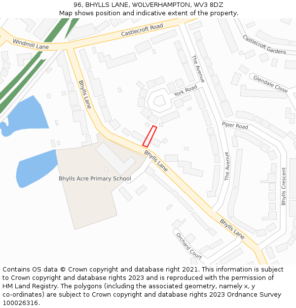 96, BHYLLS LANE, WOLVERHAMPTON, WV3 8DZ: Location map and indicative extent of plot