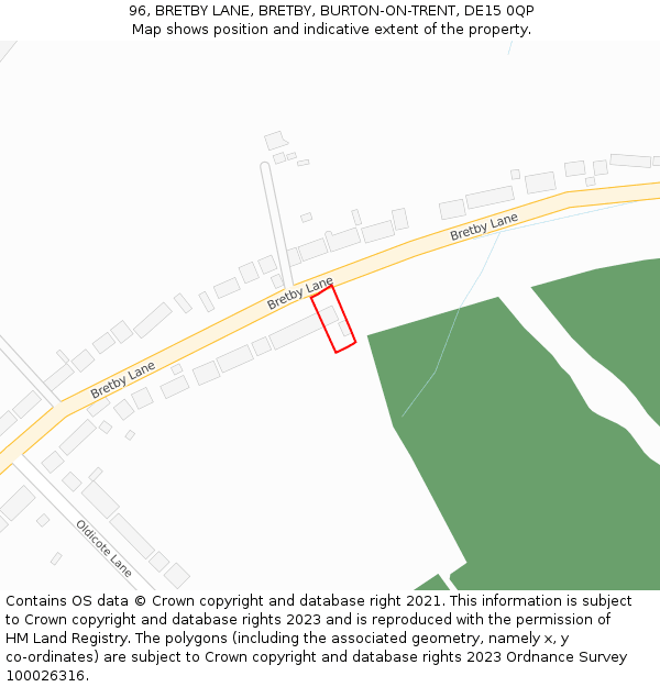 96, BRETBY LANE, BRETBY, BURTON-ON-TRENT, DE15 0QP: Location map and indicative extent of plot