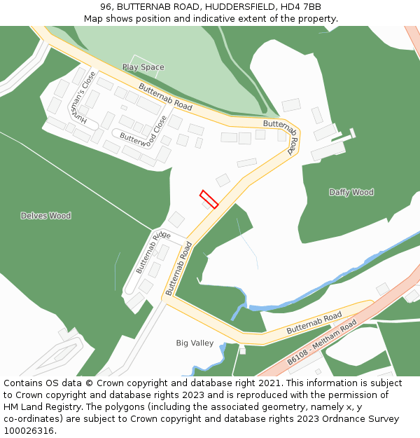 96, BUTTERNAB ROAD, HUDDERSFIELD, HD4 7BB: Location map and indicative extent of plot