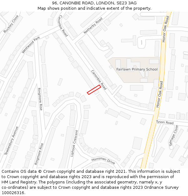 96, CANONBIE ROAD, LONDON, SE23 3AG: Location map and indicative extent of plot