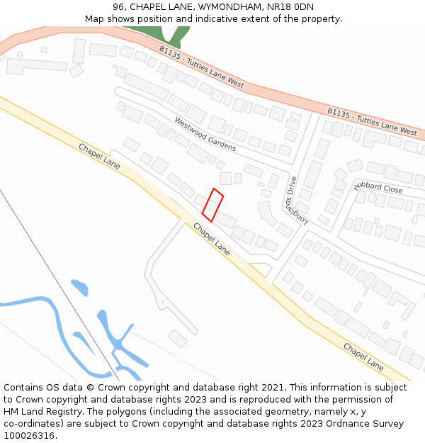 96, CHAPEL LANE, WYMONDHAM, NR18 0DN: Location map and indicative extent of plot