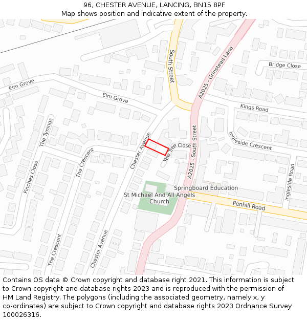96, CHESTER AVENUE, LANCING, BN15 8PF: Location map and indicative extent of plot