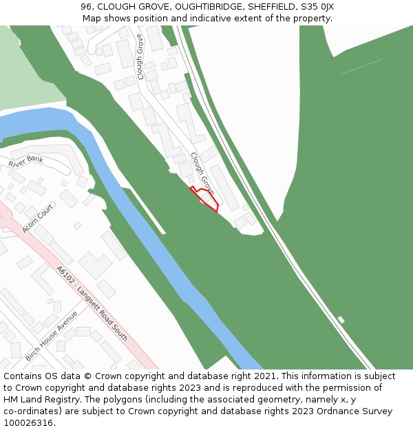 96, CLOUGH GROVE, OUGHTIBRIDGE, SHEFFIELD, S35 0JX: Location map and indicative extent of plot