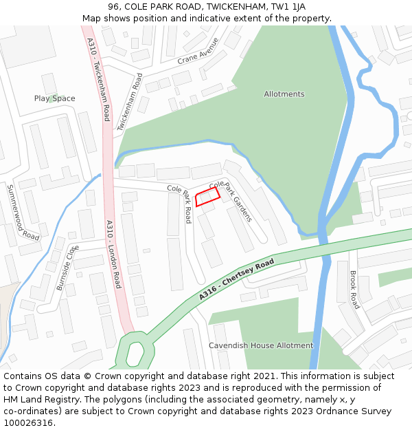 96, COLE PARK ROAD, TWICKENHAM, TW1 1JA: Location map and indicative extent of plot