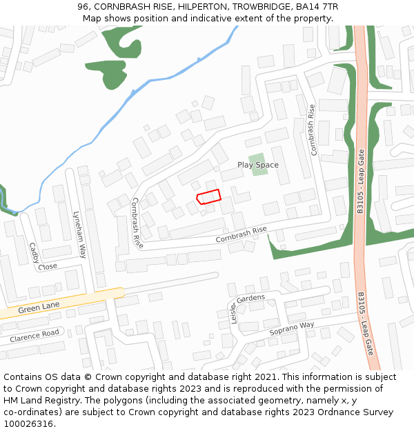 96, CORNBRASH RISE, HILPERTON, TROWBRIDGE, BA14 7TR: Location map and indicative extent of plot