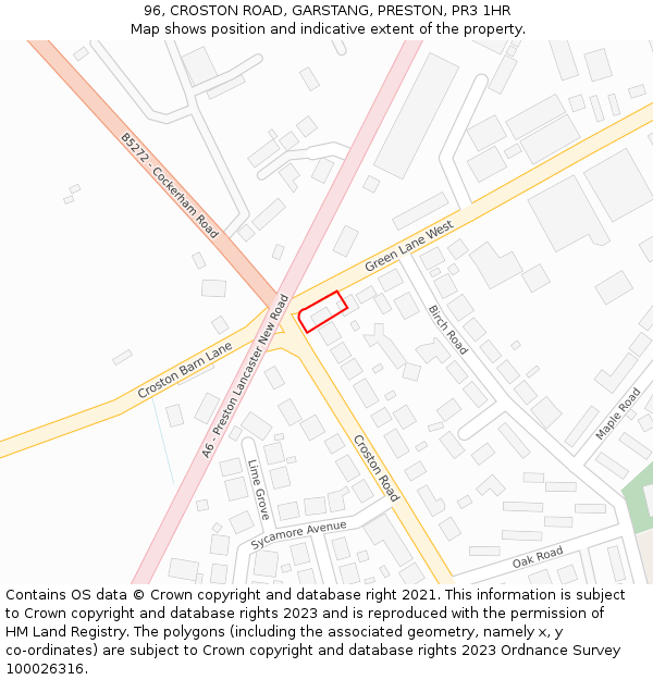 96, CROSTON ROAD, GARSTANG, PRESTON, PR3 1HR: Location map and indicative extent of plot