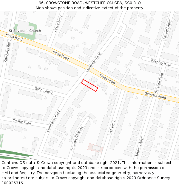 96, CROWSTONE ROAD, WESTCLIFF-ON-SEA, SS0 8LQ: Location map and indicative extent of plot