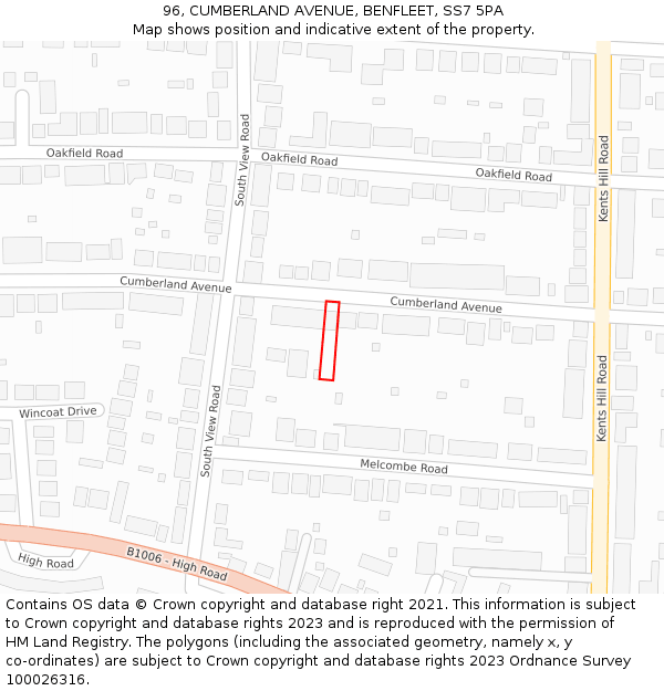 96, CUMBERLAND AVENUE, BENFLEET, SS7 5PA: Location map and indicative extent of plot