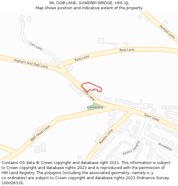 96, DOB LANE, SOWERBY BRIDGE, HX6 1JL: Location map and indicative extent of plot