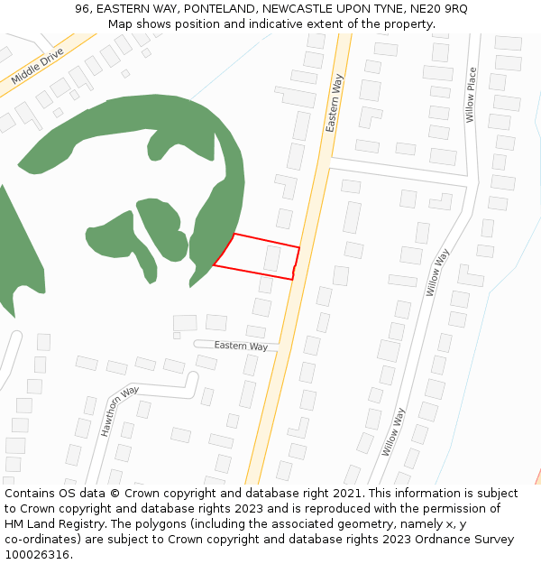 96, EASTERN WAY, PONTELAND, NEWCASTLE UPON TYNE, NE20 9RQ: Location map and indicative extent of plot