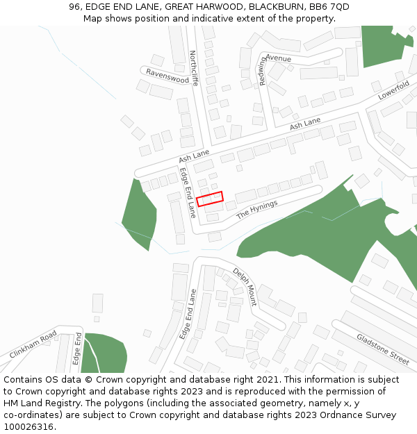 96, EDGE END LANE, GREAT HARWOOD, BLACKBURN, BB6 7QD: Location map and indicative extent of plot