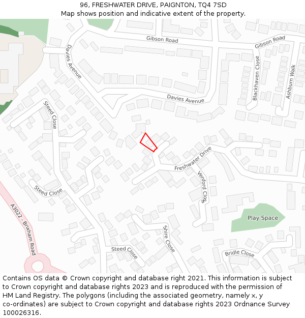 96, FRESHWATER DRIVE, PAIGNTON, TQ4 7SD: Location map and indicative extent of plot