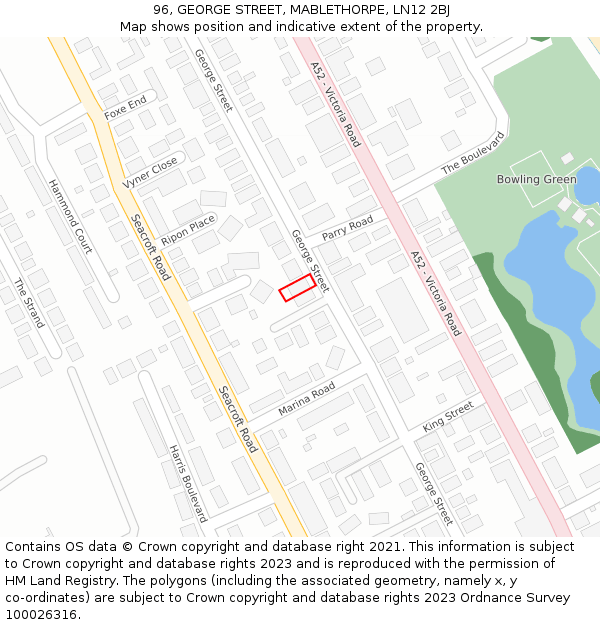 96, GEORGE STREET, MABLETHORPE, LN12 2BJ: Location map and indicative extent of plot