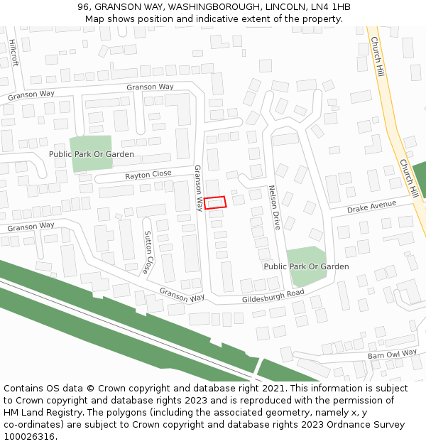 96, GRANSON WAY, WASHINGBOROUGH, LINCOLN, LN4 1HB: Location map and indicative extent of plot