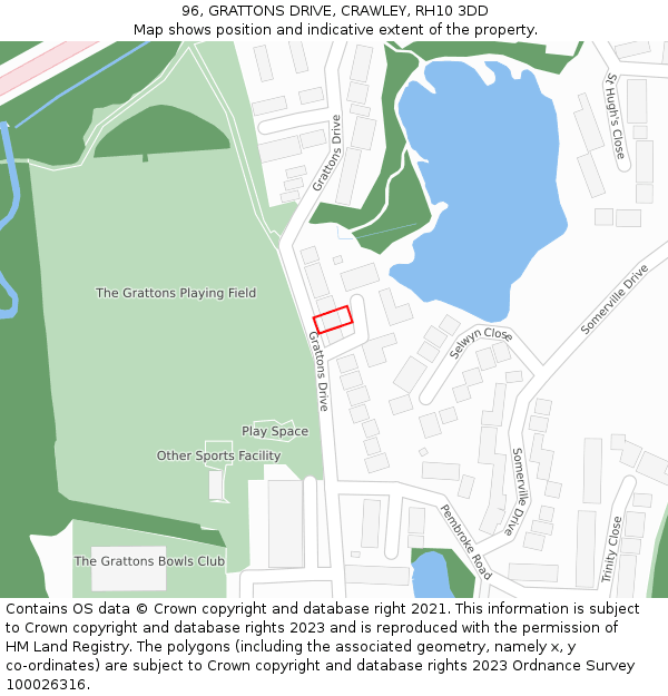 96, GRATTONS DRIVE, CRAWLEY, RH10 3DD: Location map and indicative extent of plot