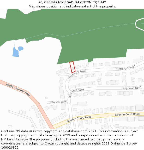 96, GREEN PARK ROAD, PAIGNTON, TQ3 1AY: Location map and indicative extent of plot