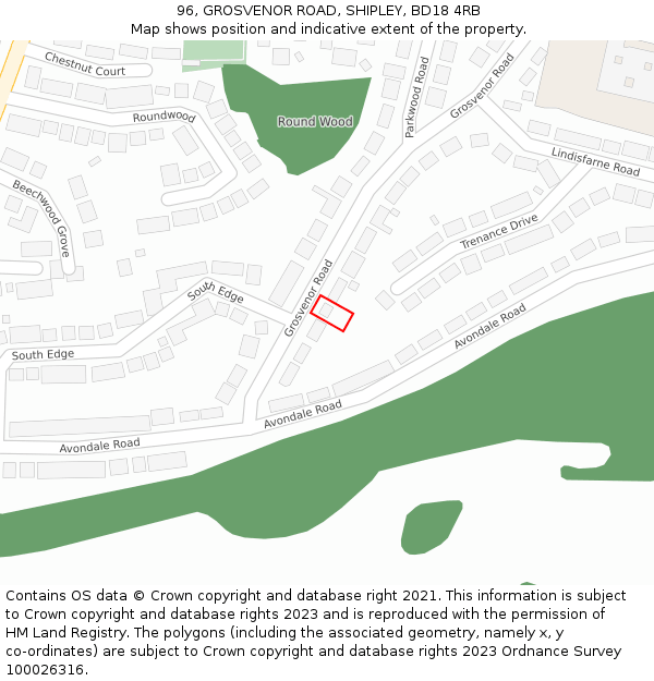 96, GROSVENOR ROAD, SHIPLEY, BD18 4RB: Location map and indicative extent of plot