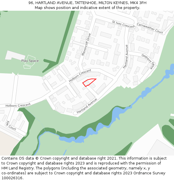 96, HARTLAND AVENUE, TATTENHOE, MILTON KEYNES, MK4 3FH: Location map and indicative extent of plot