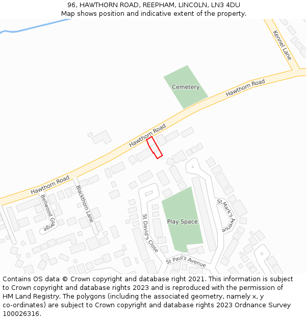 96, HAWTHORN ROAD, REEPHAM, LINCOLN, LN3 4DU: Location map and indicative extent of plot