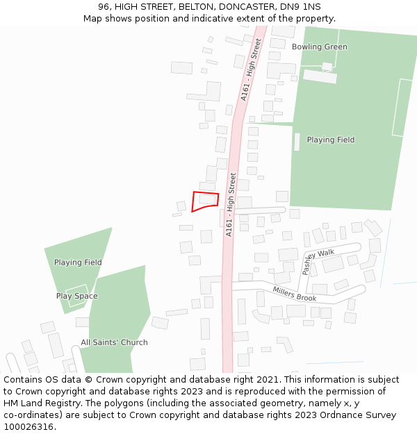 96, HIGH STREET, BELTON, DONCASTER, DN9 1NS: Location map and indicative extent of plot