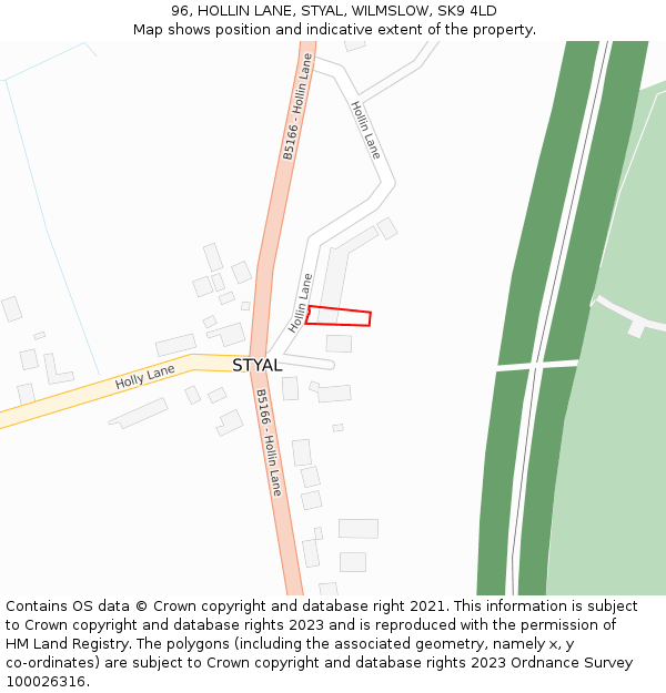 96, HOLLIN LANE, STYAL, WILMSLOW, SK9 4LD: Location map and indicative extent of plot