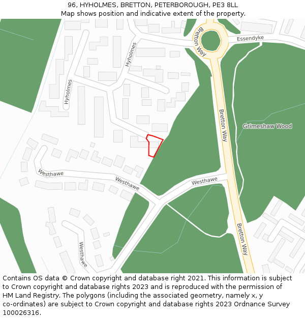 96, HYHOLMES, BRETTON, PETERBOROUGH, PE3 8LL: Location map and indicative extent of plot