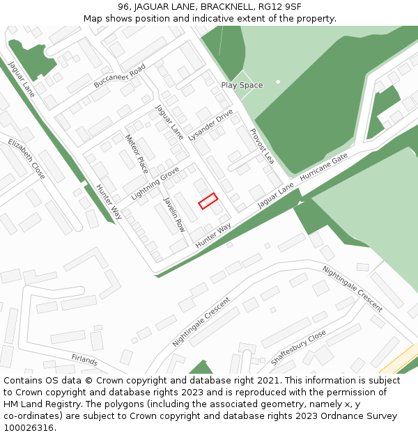 96, JAGUAR LANE, BRACKNELL, RG12 9SF: Location map and indicative extent of plot