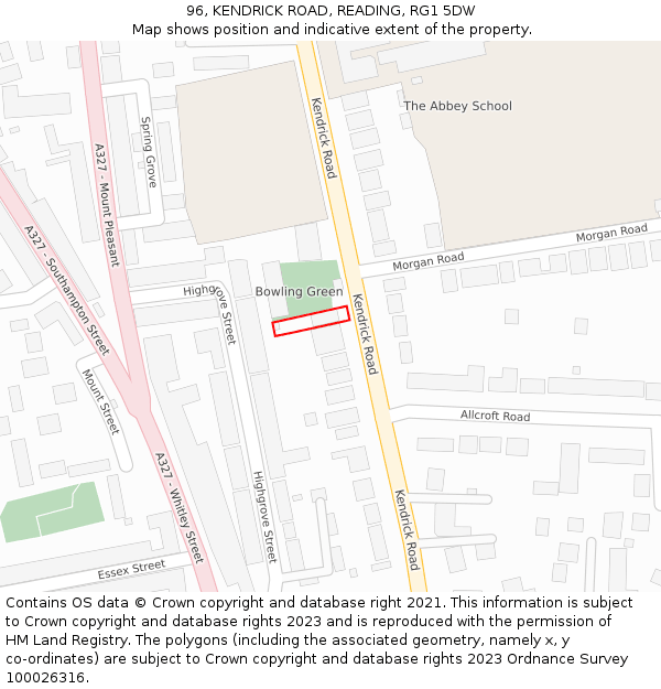 96, KENDRICK ROAD, READING, RG1 5DW: Location map and indicative extent of plot