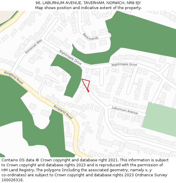 96, LABURNUM AVENUE, TAVERHAM, NORWICH, NR8 6JY: Location map and indicative extent of plot