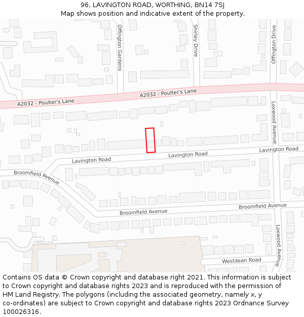 96, LAVINGTON ROAD, WORTHING, BN14 7SJ: Location map and indicative extent of plot