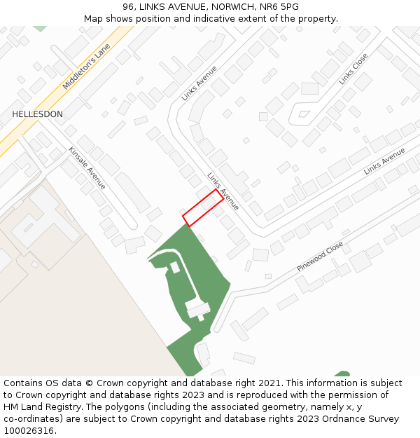 96, LINKS AVENUE, NORWICH, NR6 5PG: Location map and indicative extent of plot