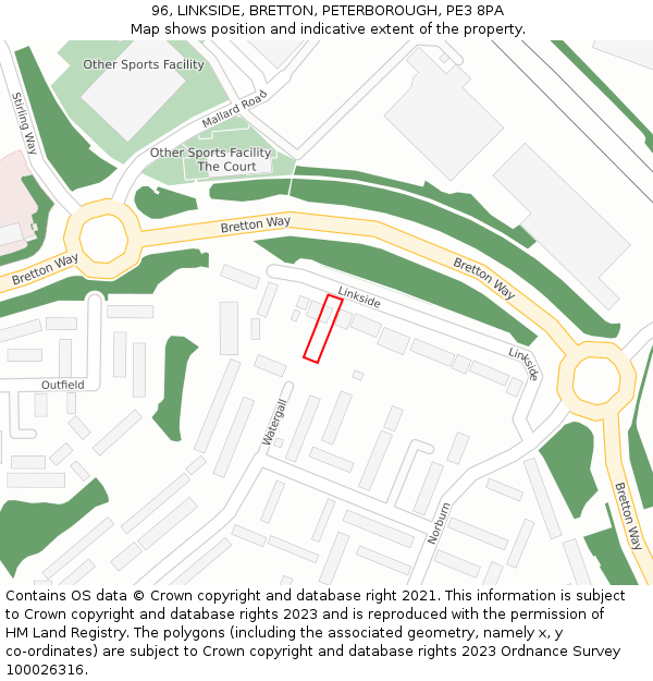 96, LINKSIDE, BRETTON, PETERBOROUGH, PE3 8PA: Location map and indicative extent of plot