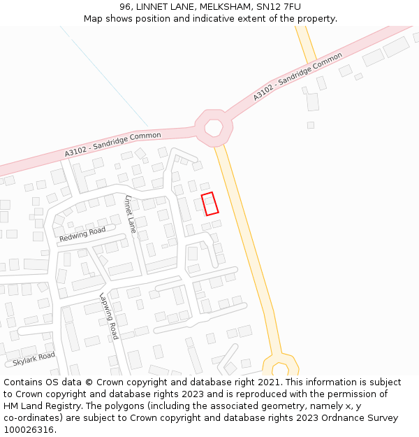 96, LINNET LANE, MELKSHAM, SN12 7FU: Location map and indicative extent of plot