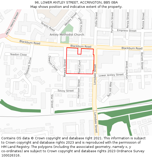 96, LOWER ANTLEY STREET, ACCRINGTON, BB5 0BA: Location map and indicative extent of plot