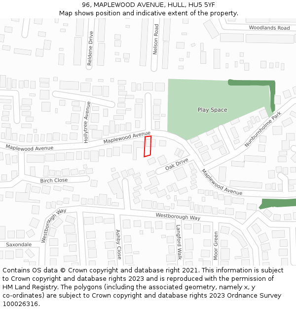 96, MAPLEWOOD AVENUE, HULL, HU5 5YF: Location map and indicative extent of plot