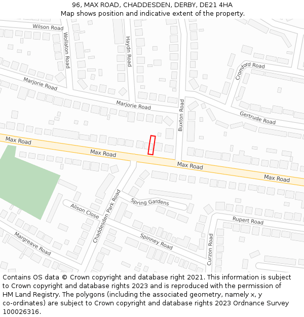 96, MAX ROAD, CHADDESDEN, DERBY, DE21 4HA: Location map and indicative extent of plot
