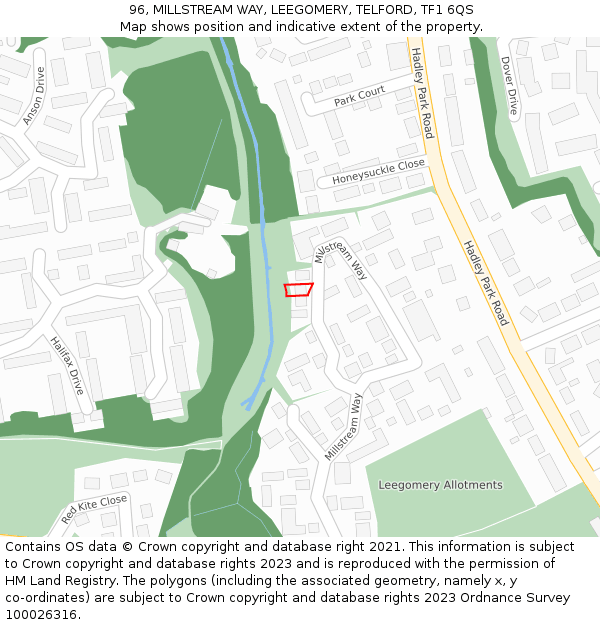 96, MILLSTREAM WAY, LEEGOMERY, TELFORD, TF1 6QS: Location map and indicative extent of plot
