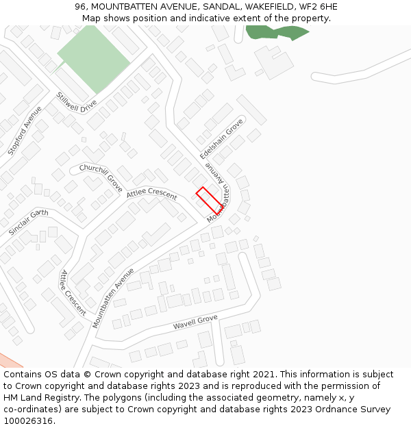 96, MOUNTBATTEN AVENUE, SANDAL, WAKEFIELD, WF2 6HE: Location map and indicative extent of plot