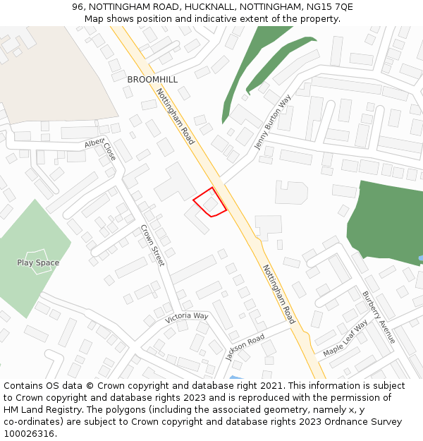 96, NOTTINGHAM ROAD, HUCKNALL, NOTTINGHAM, NG15 7QE: Location map and indicative extent of plot