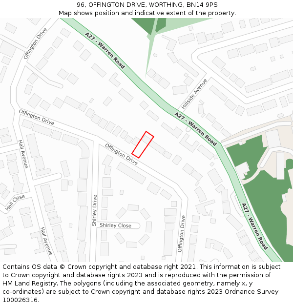 96, OFFINGTON DRIVE, WORTHING, BN14 9PS: Location map and indicative extent of plot