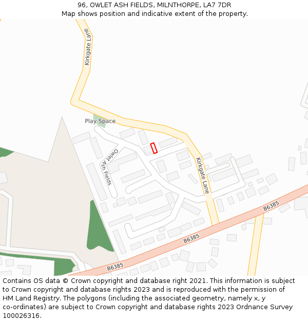 96, OWLET ASH FIELDS, MILNTHORPE, LA7 7DR: Location map and indicative extent of plot