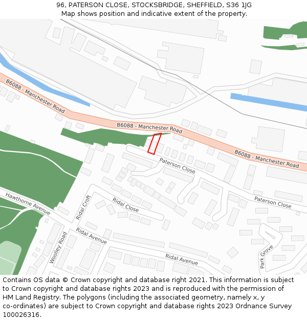 96, PATERSON CLOSE, STOCKSBRIDGE, SHEFFIELD, S36 1JG: Location map and indicative extent of plot