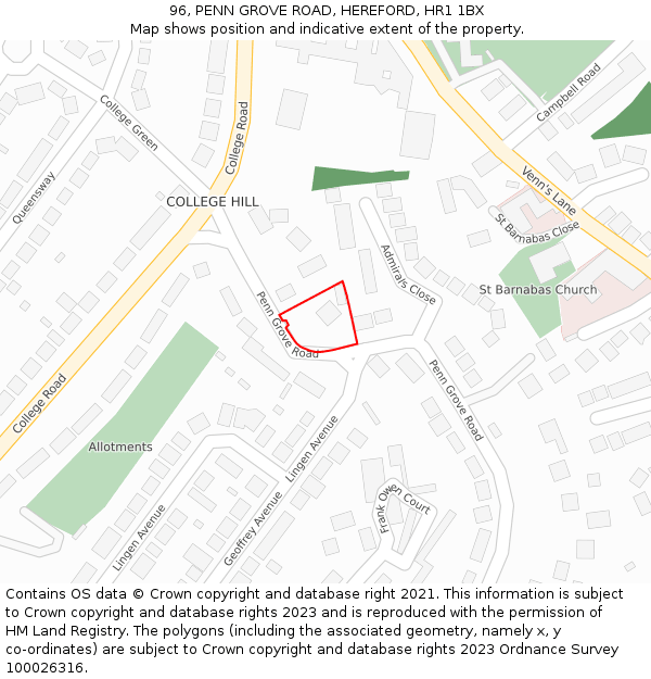 96, PENN GROVE ROAD, HEREFORD, HR1 1BX: Location map and indicative extent of plot