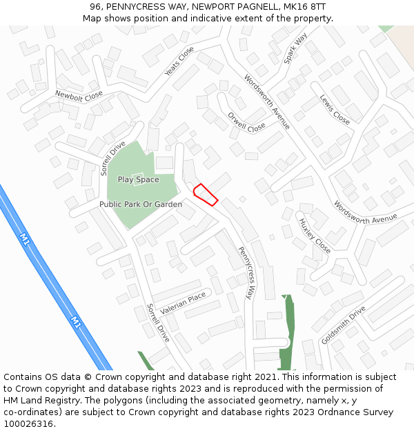 96, PENNYCRESS WAY, NEWPORT PAGNELL, MK16 8TT: Location map and indicative extent of plot