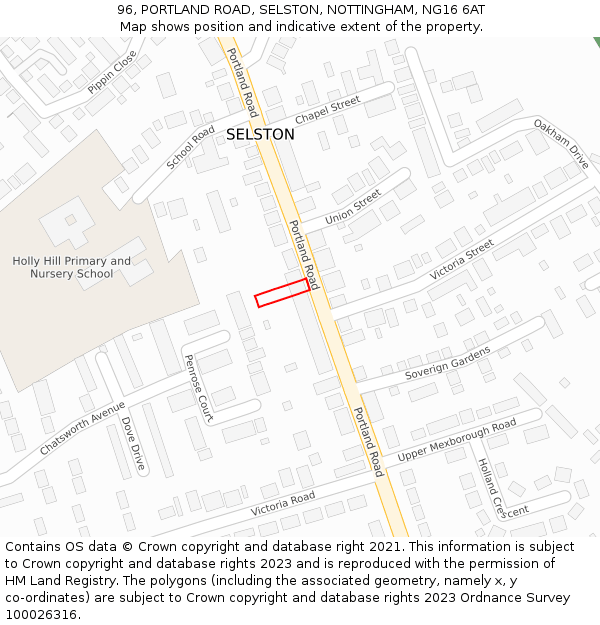 96, PORTLAND ROAD, SELSTON, NOTTINGHAM, NG16 6AT: Location map and indicative extent of plot