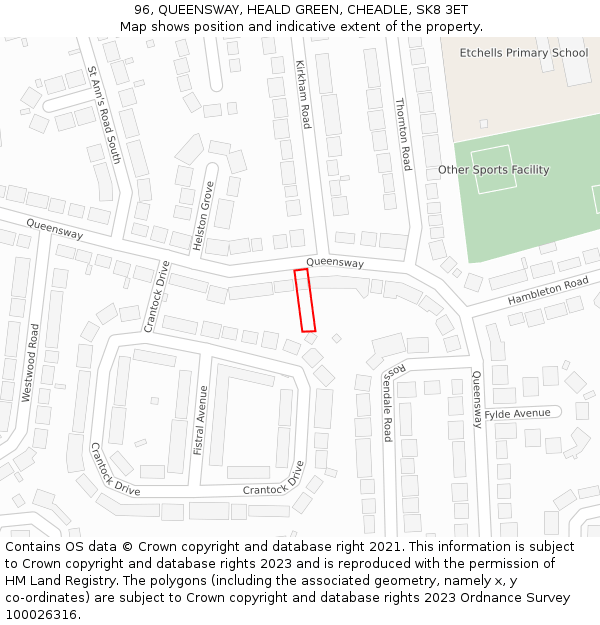 96, QUEENSWAY, HEALD GREEN, CHEADLE, SK8 3ET: Location map and indicative extent of plot