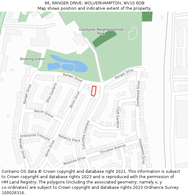 96, RANGER DRIVE, WOLVERHAMPTON, WV10 6DB: Location map and indicative extent of plot