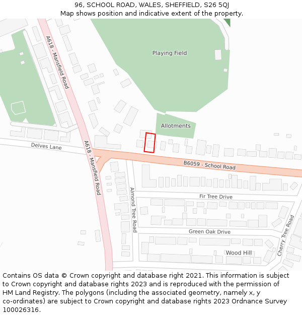 96, SCHOOL ROAD, WALES, SHEFFIELD, S26 5QJ: Location map and indicative extent of plot