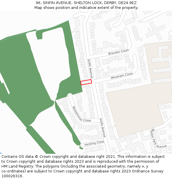 96, SINFIN AVENUE, SHELTON LOCK, DERBY, DE24 9EZ: Location map and indicative extent of plot