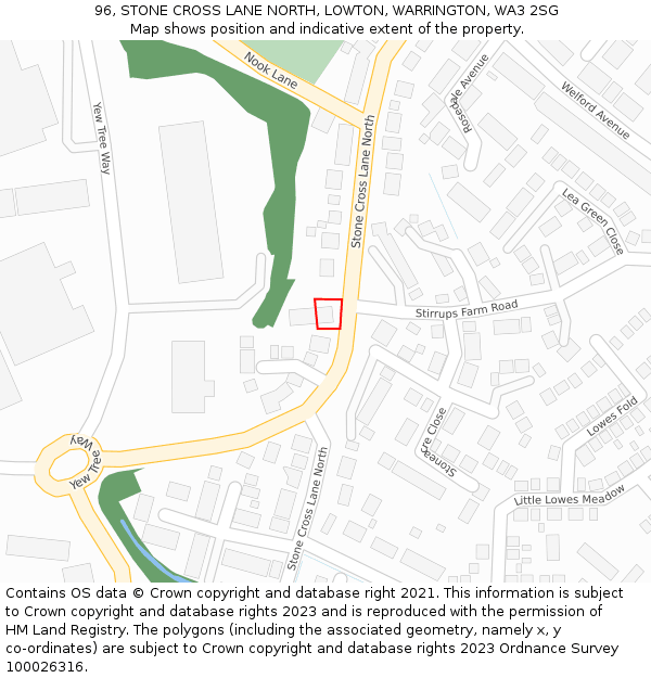 96, STONE CROSS LANE NORTH, LOWTON, WARRINGTON, WA3 2SG: Location map and indicative extent of plot